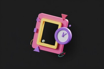 Aufkleber - A colorful 3D frame design with a clock, showcasing time management or scheduling concepts.
