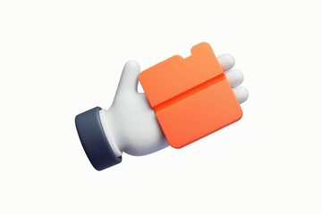 Fototapete - A 3D cartoon hand offering an orange folder, symbolizing file sharing or document delivery.