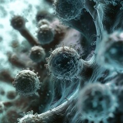 Aufkleber - Close up view of microbes on surfaces like door handles and smartphones highlights everyday contamination risks. Generative AI
