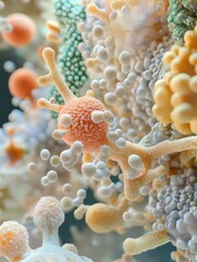 Aufkleber - Microbial life on common surfaces reveals hidden world of pathogens and microorganisms in urban environment. Generative AI