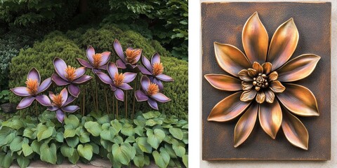 Poster - Elegant Floral Sculptures Perfectly Arranged in Lush Garden and Artistic Wall Display