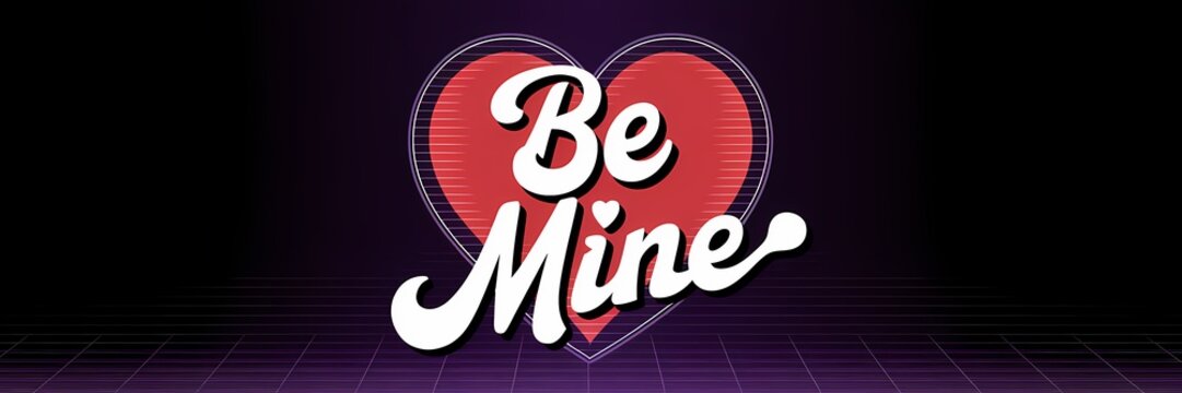 A minimalist Valentines Day poster with a retro dark theme. There's a red heart with a white outline. The text 