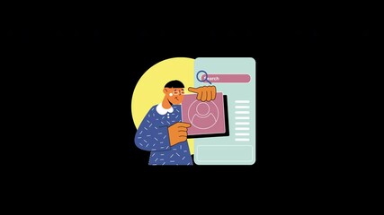 Poster - A young man, likely of European descent, showing a digital interface on a tablet with a search function.