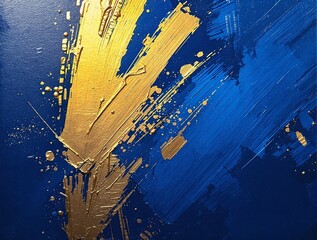 Aufkleber - piece of abstract art with a mix of blue and gold colors. The blue is more dominant, while the gold appears in bold strokes.