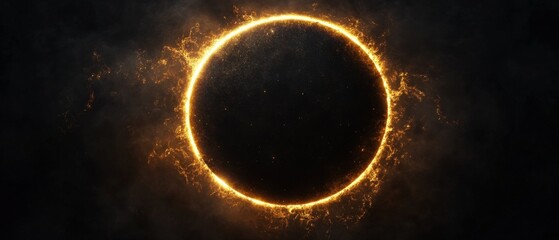 Wall Mural - An eclipse with a bright golden ring around a dark sphere.