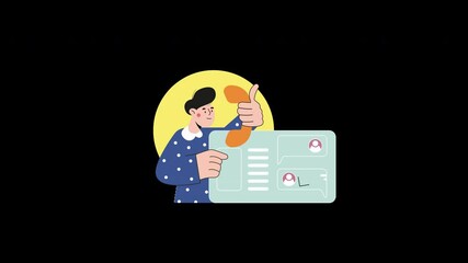 Poster - A cartoon character interacting with an ID card and a phone, representing communication in a digital age.