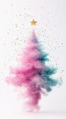 Wall Mural -   A colorful Christmas tree with stars, sprinkles & confetti