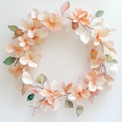 Wall Mural - floral wreath with peach and white flowers