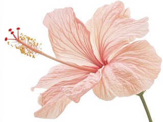 Wall Mural - Close up of a pale pink hibiscus flower on a white background