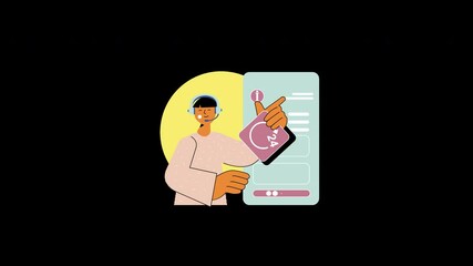 Poster - A young person of undefined ethnicity wearing headphones engages with a digital interface, highlighting information.