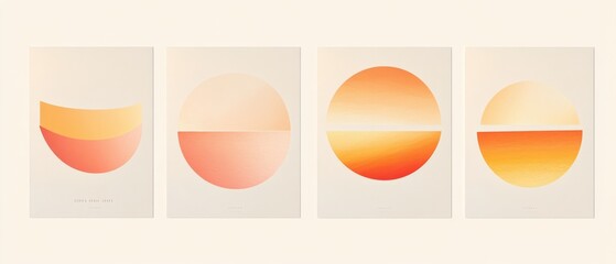 Wall Mural - four minimalist abstract art prints with semi-circle designs