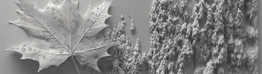 Wall Mural - Monochrome Composition of Maple Leaf and Pine Branch in Intricate Detail