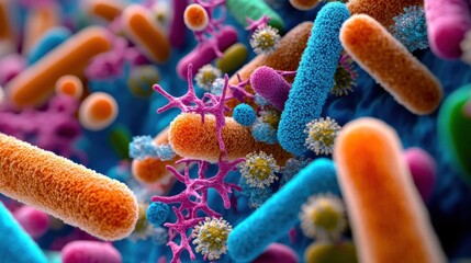 Aufkleber - Close up view revealing microbes thriving on common surfaces like door handles and smartphones. Generative AI