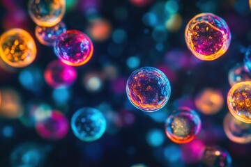 Poster - Viruses interacting with cells through vibrant and colorful structures in a microscopic environment. Generative AI