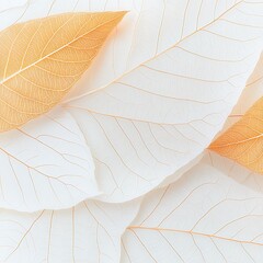 Canvas Print - Close-up of delicate, translucent leaves in soft orange and white hues, showcasing intricate vein patterns.