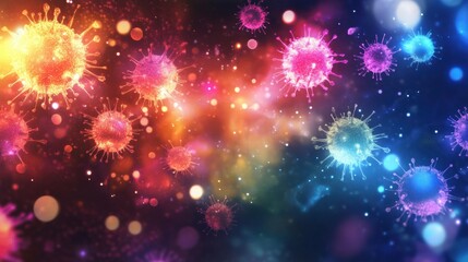 Aufkleber - Viruses engaging with human cells under colorful illumination in a microscopic environment. Generative AI