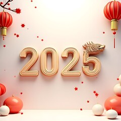 Happy Chinese New Year 2025! Celebrate the Year of the Dragon with Gold Numbers and Festive Decorations