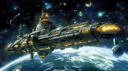 Wall Mural - embarking on an odyssey with galaxy explorer. starbound. illustration
