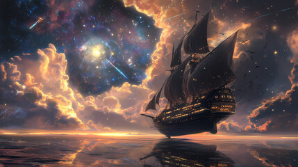 Wall Mural - embarking on an odyssey with galaxy explorer. starbound. illustration