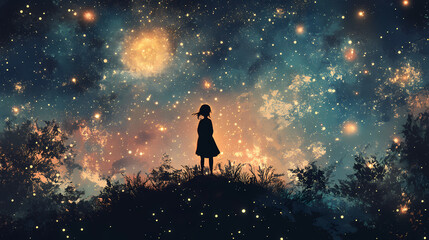 Wall Mural - enchanting journey through galaxy explorer. starbound. illustration