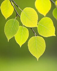 Poster - Close-up of vibrant, young birch leaves on a branch.