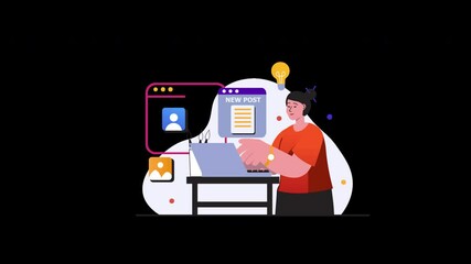 Wall Mural - A young woman creating content on her laptop in a modern workspace, reflecting a diverse and inclusive environment.