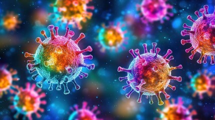 Poster - Viruses interact dynamically with human cells showcasing intricate processes of infection and replication. Generative AI