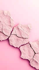 Wall Mural - Cracked pink stone fragments on pink background.