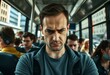 © iushakovsky - Frustrated male passenger on a crowded bus