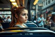 © iushakovsky - A young woman sitting on a bus, looking out the window with a mix of sadness and frustration