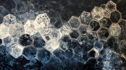 Poster - Abstract hexagonal pattern with light and dark tones, resembling ice or cells.