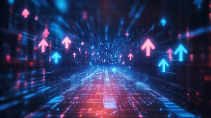 Aufkleber - Abstract digital tunnel with glowing upward arrows, representing growth and progress.