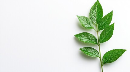 Wall Mural - Green leaves sprig on white background.