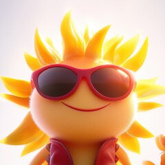 Wall Mural - Cartoon sun wearing sunglasses and a red jacket