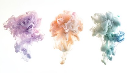 Wall Mural - Three plumes of paint in water against a white background