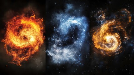 Poster - Fiery, icy, and cosmic swirls; abstract fire, ice, and nebula designs.