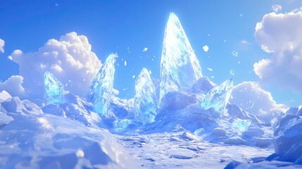 Aufkleber - Glowing ice crystals and snowy landscape under a bright blue sky.