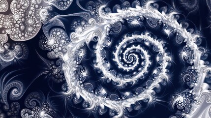 Poster - Abstract swirling fractal art in shades of blue and white, featuring intricate spiral patterns and organic shapes.