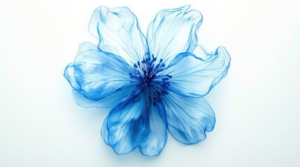 Poster - Close-up of a translucent blue flower on a white background.