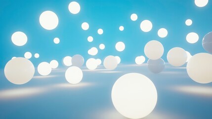 Aufkleber - Glowing white spheres float on a light blue background.