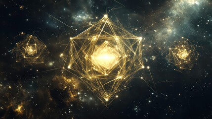 Aufkleber - Golden geometric shapes in a cosmic nebula.