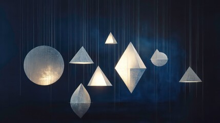 Leinwandbilder - Geometric pendant lamps illuminate a dark background with smoky effect.