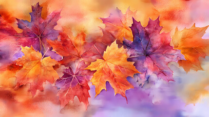autumn leaf fall frame. colorful maple leaves with watercolor background. leafglow. illustration