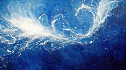 Wall Mural - Abstract blue and white fluid art painting with swirling patterns and textures.