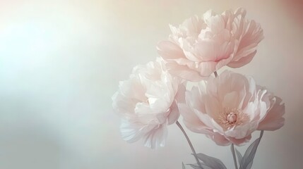 Poster - Soft, pastel pink peonies in a blurred background.