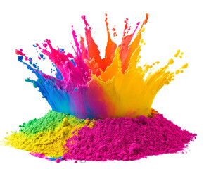 Wall Mural - Explosive Colorful Powder Splash - A Vibrant Holi Celebration , isolated on white background PNG