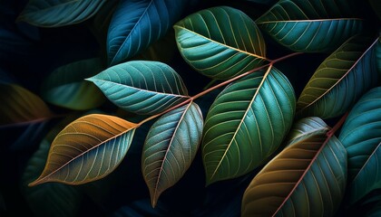 close up of leaves with a dark background
