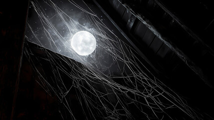 Wall Mural - Spider web in the attic for halloween concept with copy space. Moonshard. Illustration