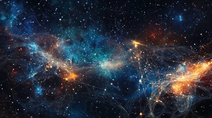 abstract cosmic nebula with vibrant colors and intricate network of glowing lines, resembling a cele