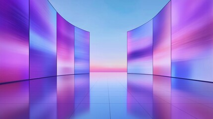 Leinwandbilder - Virtual studio background. Modern tv show setting. Multicolored screens create futuristic, vibrant atmosphere. Empty space suitable for various events like tv shows, tech launch events conferences.